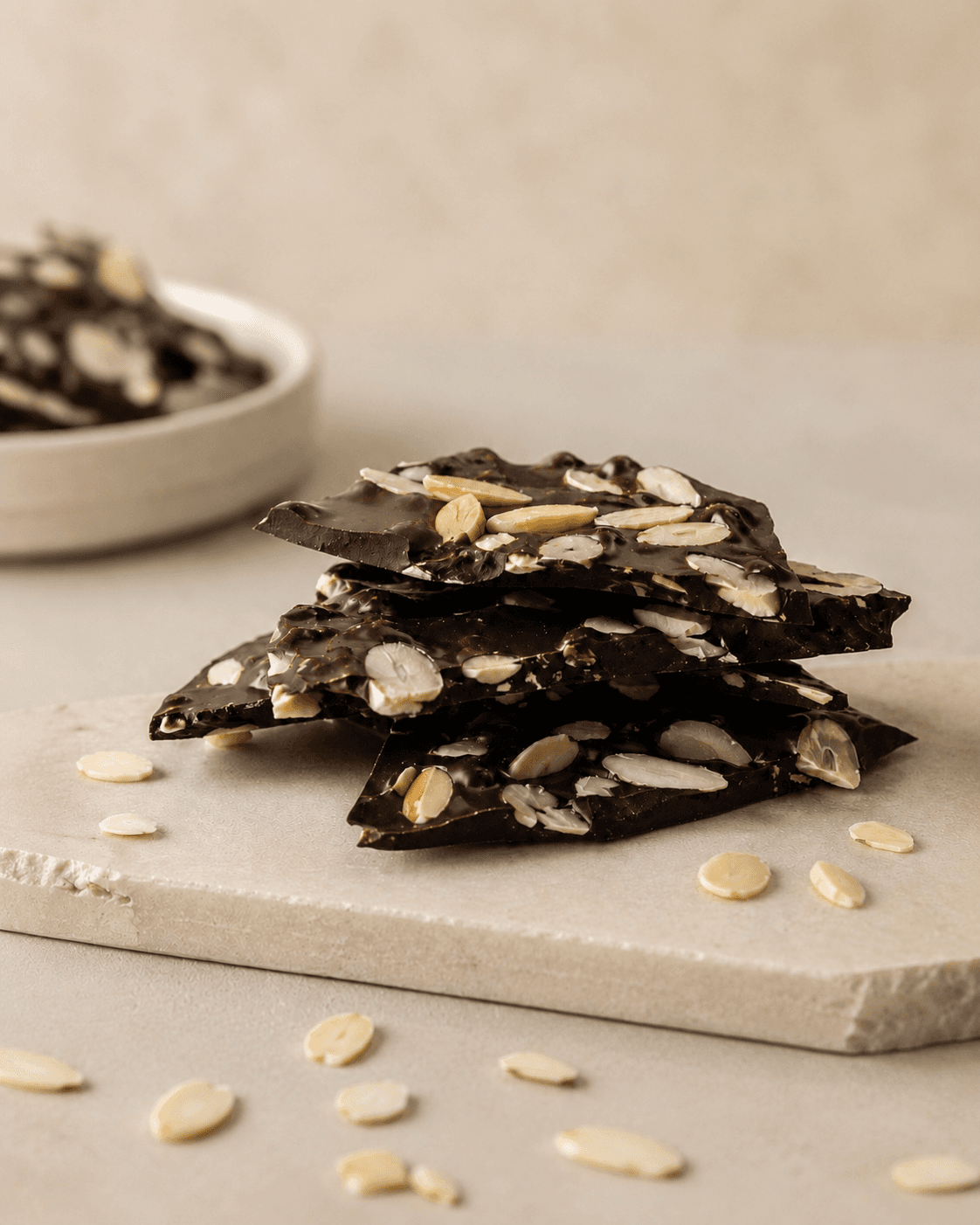 Lascas de chocolate com amêndoas da Saito Chocolatier