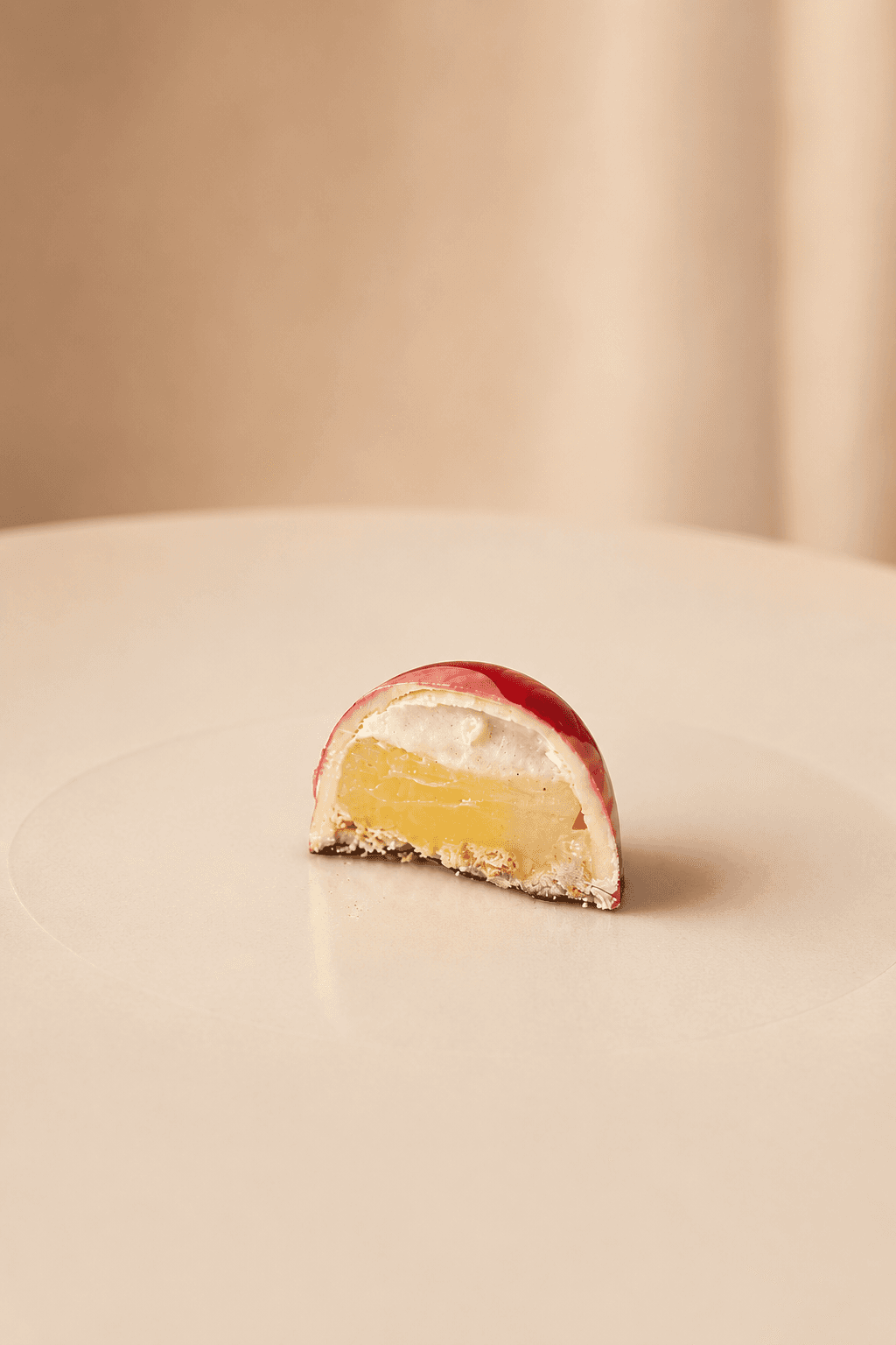 Bombom Torta de Limão da Saito Chocolatier — meia-esfera com recheio cítrico